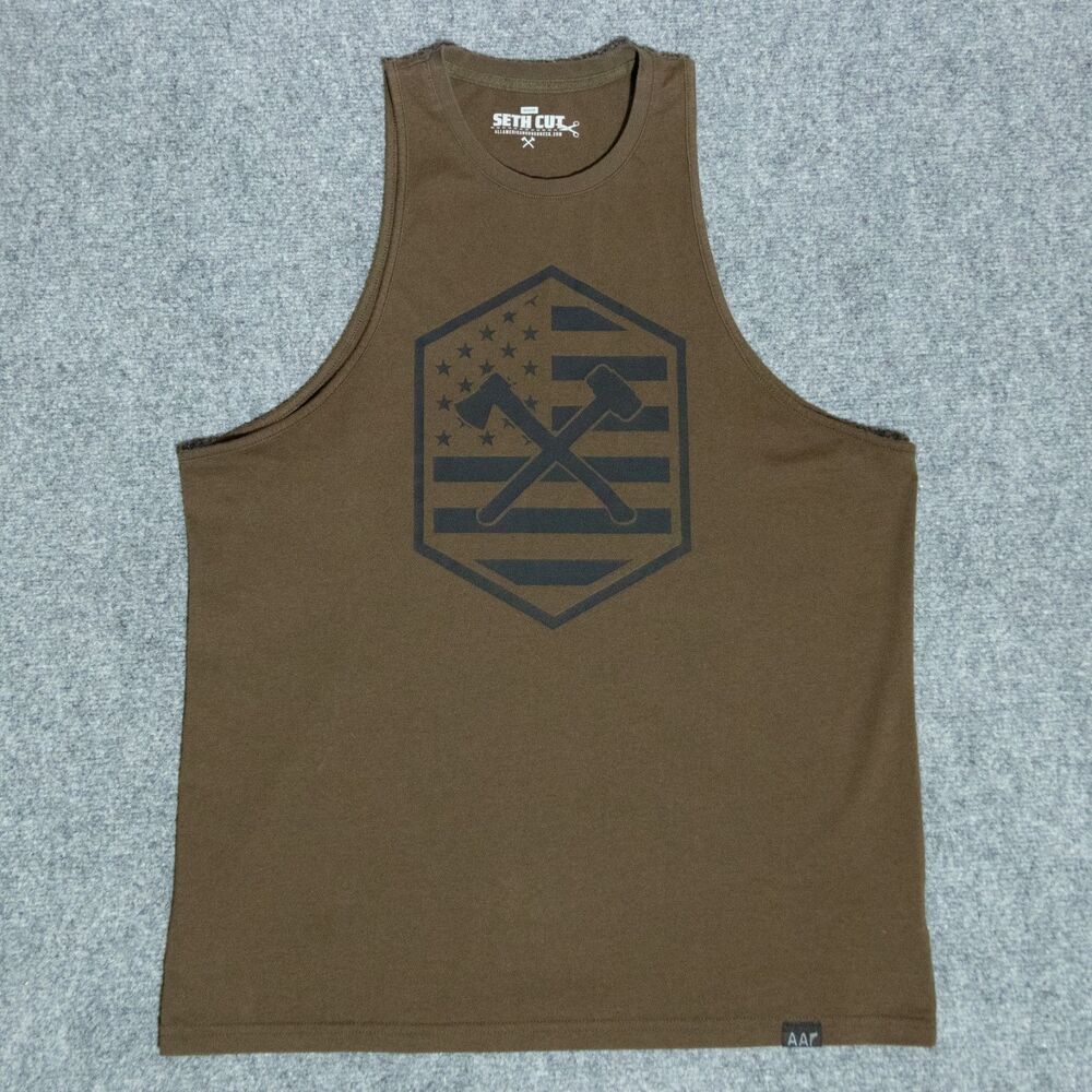 All American Roughneck AAR Seth Cut Army Green Gym Workout Tank Men's Medium USA